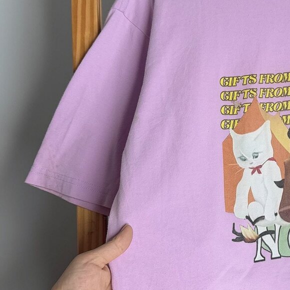 Cute Cat Graphic Tee Lavender Purple Oversized Soft - Picture 4 of 4